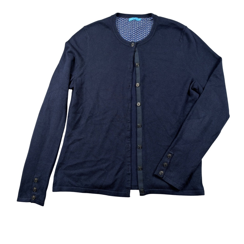 J. McLaughlin Cardigan Women Medium Navy Blue Button Front Cotton Modal Sweater